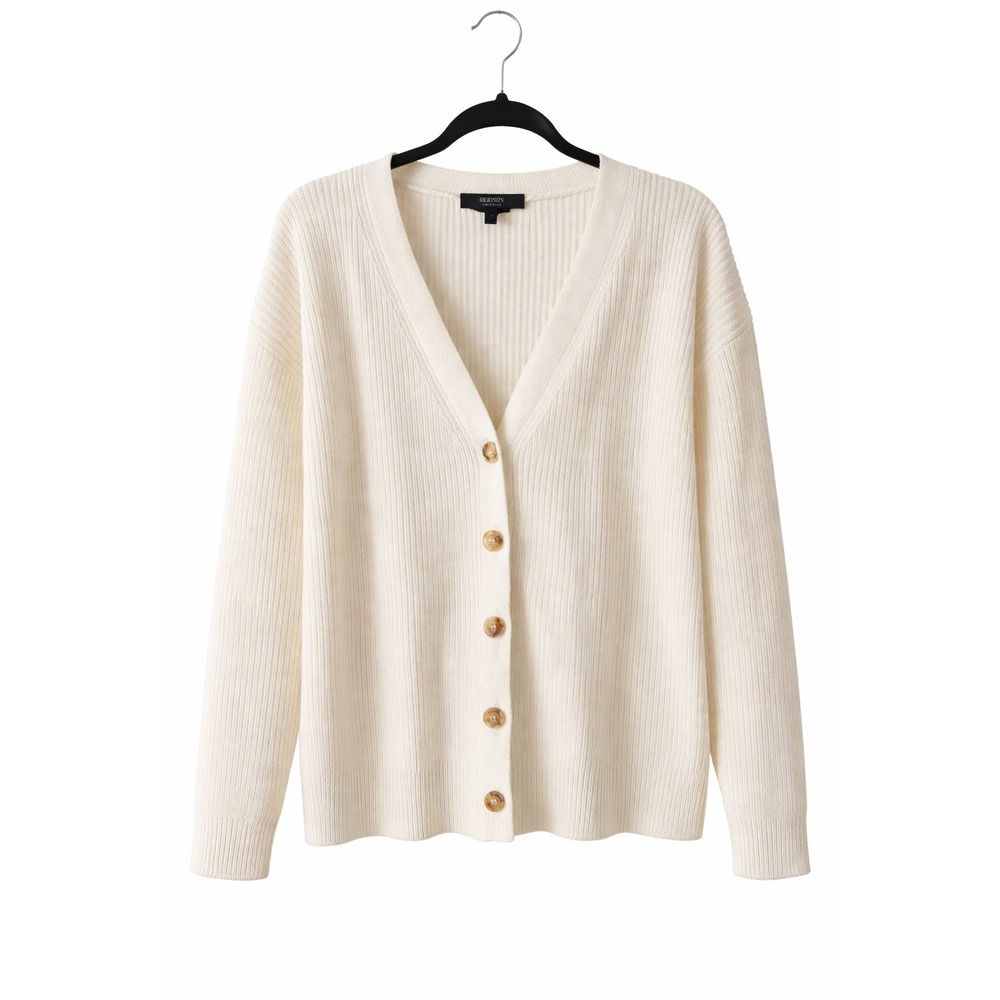 Hudson Jeans Cardigan Women Large Cream Ribbed Cotton Knit Button Front Coastal